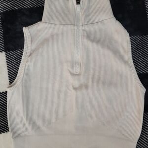 Cream Ribbed Zip-Up Crop Top